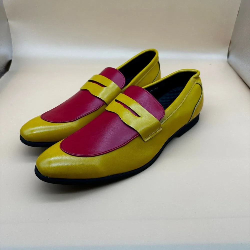 Men's Two-Tone Yellow and Red Slip-On Loafers